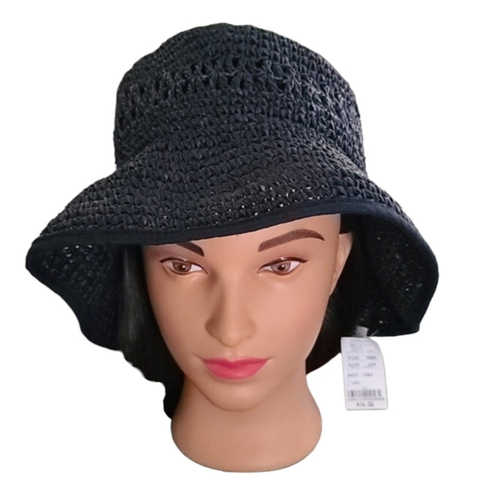 VINTAGE HAWAII Navy Blue Floppy Paper Hat Wide Brim Derby Packable Deadstock - Picture 4 of 15